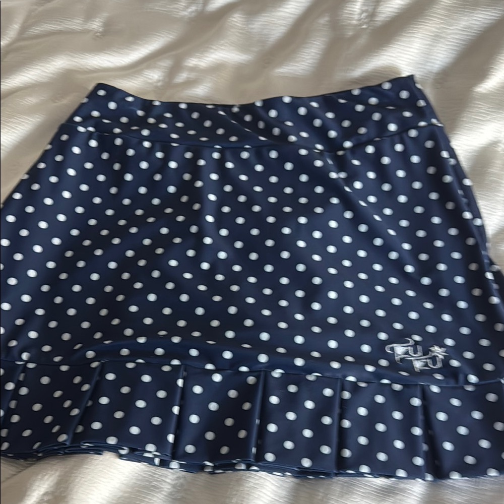 Tzu Tzu Blue and White Polka Dot Golf Skort Skirt, Size Small
